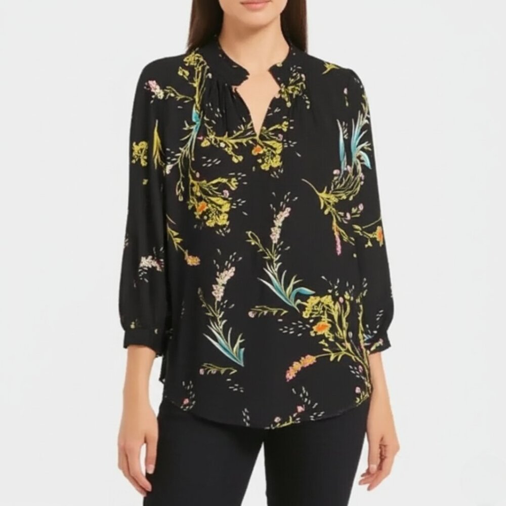 Worthington Women's Blouse Split Neck Petite Floral-Print Split-Neck arge